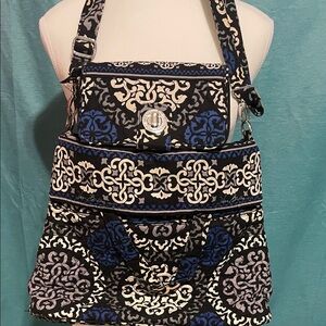 Vera Bradley Black and Blue Patterned Shoulder Bag with Matching Walket